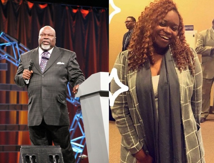 Bishop T.D. Jakes (L), senior pastor of The Potter's House megachurch in Dallas, Texas, and Audrey Stevenson (R)a former volunteer who was physically assaulted and held against her will at the Potter's House Fort Worth campus on Sunday March 25, 2018.