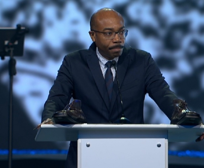 Bartholomew Orr, senior pastor of the Brown Missionary Baptist Church in Mississippi, giving remarks at the MLK 50 Conference in Memphis, Tennessee on Wednesday, April 4, 2018. The focus of his speech was on how the modern church has 'big shoes to fill' on social improvement.