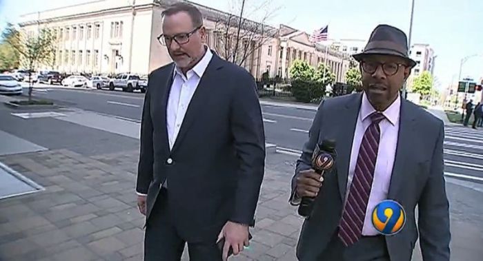 Televangelist Todd Coontz (L) following his guilty verdict in Charlotte, North Carolina, on April 5, 2018.