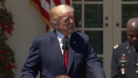 President Donald Trump announces an executive order creating the White House Office of Faith-Based and Community Initiatives at a National Day of Prayer event held at the White House Rose Garden, May 3, 2018.