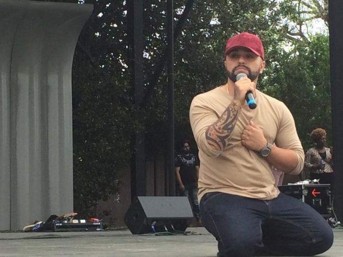 Luis Javier Ruiz, survivor of the Pulse nightclub shooting, speaks at the Freedom March on May 5, 2018.