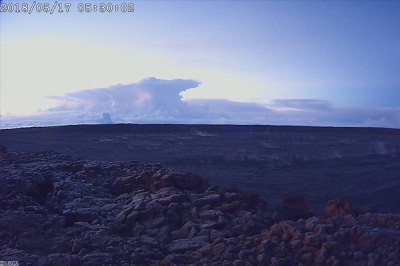 Screen shot of the ash plume at the K?lauea Volcano summit, taken from a Mauna Loa webcam by the United States Geological Survey on May 17, 2018.