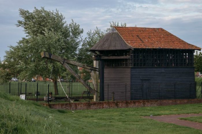 The early 17th century dockyard crane in Harwich, England, is an example of the town's rich maritime history.