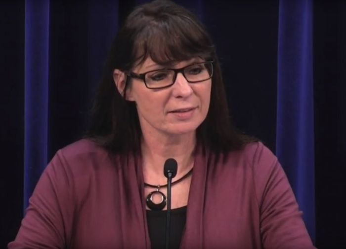 Foster mother Karen Strachan giving remarks at an event held by the Heritage Foundation on Wednesday, May 23, 2018.