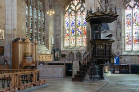 The pulpit from which John Cotton preached at St. Botolph's Church in Boston, England.