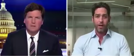 Actor Nick Loeb (R) speaks to Tucker Carlson on Fox News.