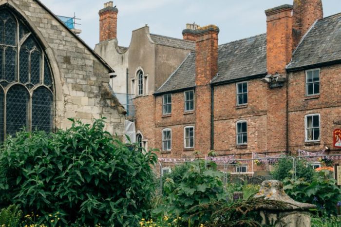 The churchyard of St. Mary-de-Crypt Church in Gloucester, England.