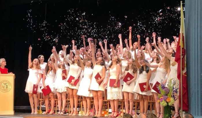 Graduating students at The Brearley School on Manhattan's Upper East Side in New York.