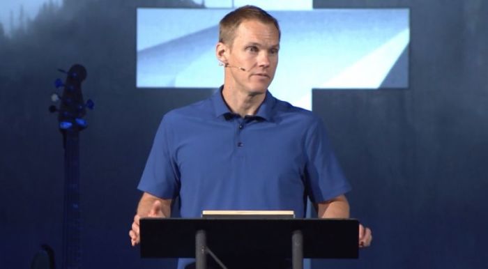 Southern Baptist Convention International Mission Board President David Platt preaching a sermon at McLean Bible Church in Vienna, Virginia on Sunday, July 1, 2018.