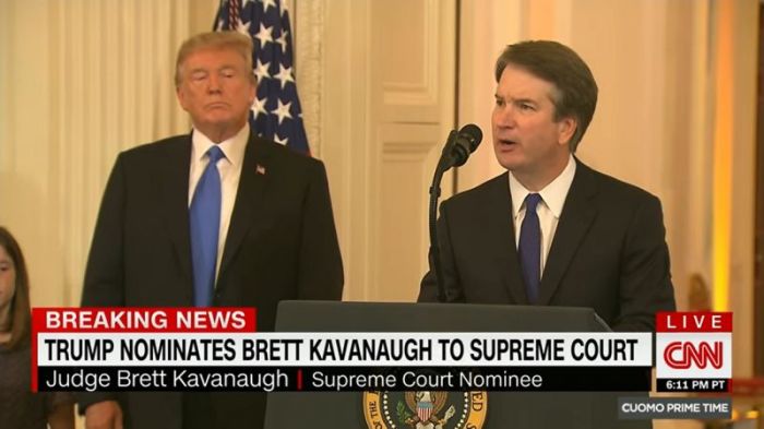 President Donald Trump announces his Supreme Court pick, Brett Kavanaugh, to fill the seat created by Justice Anthony Kennedy's retirement on July 9, 2018.