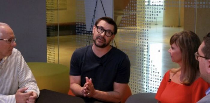 Pastor Mark Batterson (2nd from left) speaks during an interview.