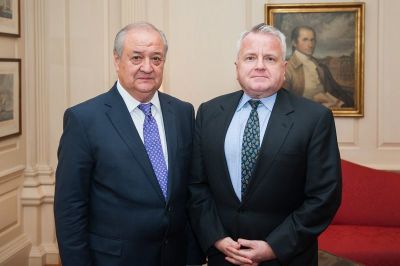 Deputy. Secretary of State John Sullivan and Uzbekistan Foreign Minister Abdulaziz Kamilov Kamilov pose for a picture on margins of the State Department's Ministerial to Advance Religious Freedom on July 27, 2018. The two met to discuss Uzbekistan's commitment to Religious Freedom under leadership of President Mirziyoyev.