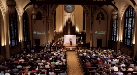 Hundreds gather for the Revoice Conference at Memorial Presbyterian Church of St. Louis, Missouri on July 26-28, 2018.