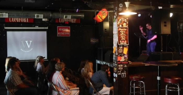 House church leader Chris Garduce preachers during a service for The Church at West Vista inside New Brookland Tavern in West Columbia, SC.