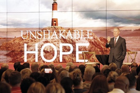 Pastor and author Max Lucado speaks at the launch of his new book 'Unshakable Hope' at the Museum of the Bible on August 6, 2018.