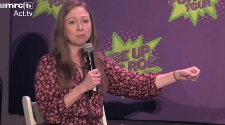 Chelsea Clinton speaks at a 'Rise Up for Roe' event in New York City on Aug. 11, 2018.