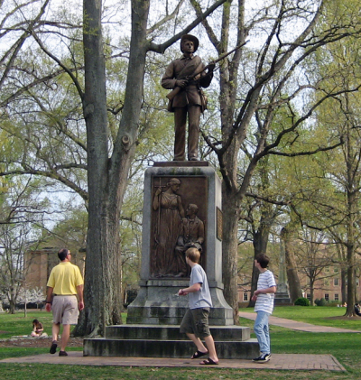 Statue of a Confederate soldier on the campus of The University of North Carolina at Chapel Hill.