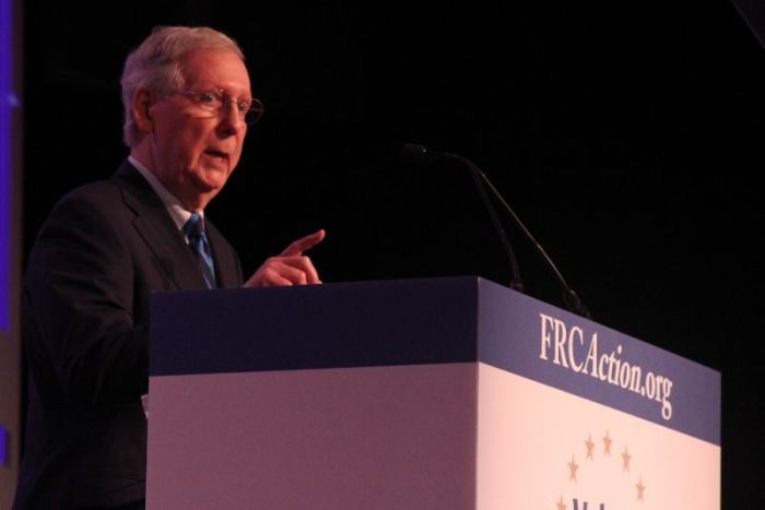 Senate Majority Leader Mitch McConnell, R-Ky., speaks during the Family Research Council's annual Values Voters Summit in Washington, D.C. on Sept. 21, 2018.