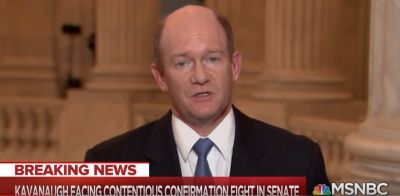 Senator Chris Coons of Delaware, being interviewed on MSNBC.