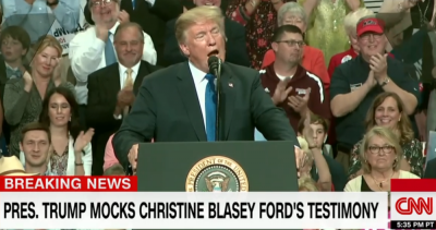 President Donald Trump at a Southhaven, Mississippi rally, October 2, 2018.