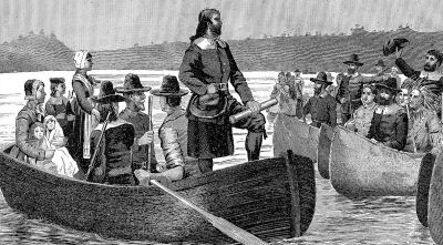 Roger Williams, founder of Rhode Island, returning from England in 1644 with a charter for Providence colony.