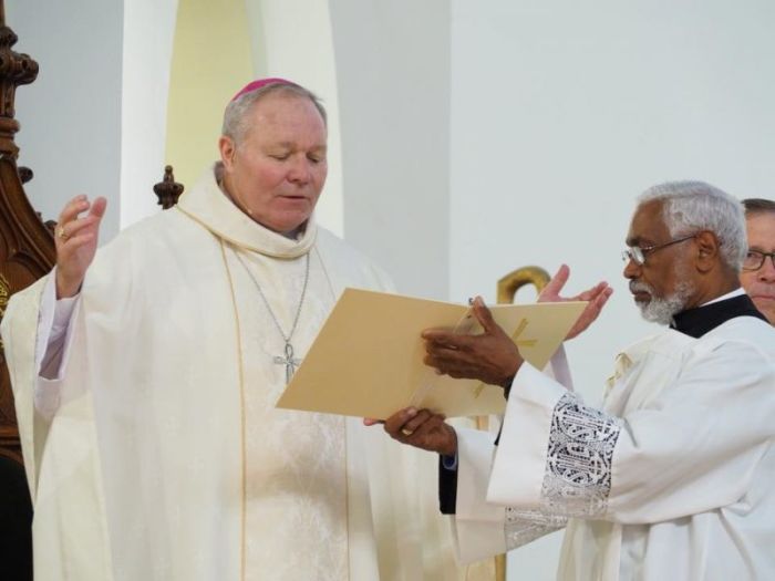 Bishop Edward J. Burns (L) of the Catholic Diocese of Dallas.