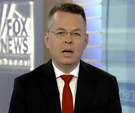 Pastor Andrew Brunson speaks with Sean Hannity on Fox News on Oct. 16, 2018.