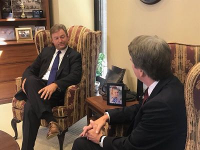 Sen. Dean Heller, R-Nev., meets with Supreme Court nominee Brett Kavanaugh in Washington, D.C. on July 19, 2018. Kavnaugh was sworn in on Oct. 6, 2018.