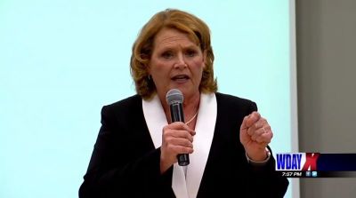 Democrat Sen. Heidi Heitkamp speaks during a 2018 Senate election debate in North Dakota on October 2018.