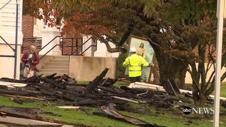 Jesus painting survived fire that destroyed First Baptist Church in Wakefield, Mass., on October 24, 2018.