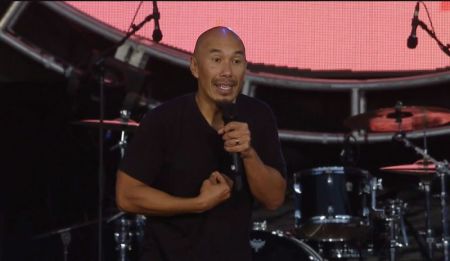 Pastor Francis Chan speaks at Together 2018 at Texas Motor Speedway in Fort Worth, Texas, on Oct. 20, 2018.