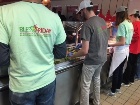 Volunteers at the Open Door Mission in Houston, Texas, a charity helping addicted, homeless and disabled men, working as part of the 'Bless Friday' observance held on Nov. 24, 2017.