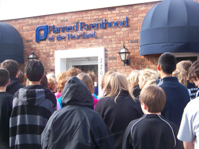 Demonstrators participate in a 40 Days for Life prayer campaign outside of a Planned Parenthood clinic in Storm Lake, Iowa in 2011. 