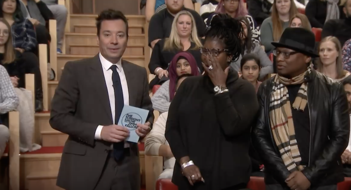 Jimmy performs a random act of kindness for a couple in his audience, whose home was damaged twice by two hurricanes, by teaming up with Home Depot Foundation and Operation Blessing, Nov. 28, 2018.