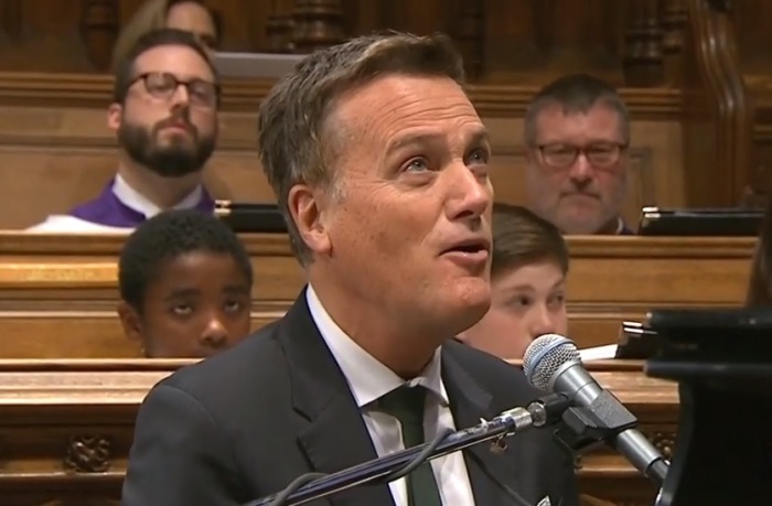 Michael W. Smith performs the song 'Friends' at George H.W. Bush's funeral at the Washington National Cathedral in Washington, D.C. on Dec. 5, 2018. 