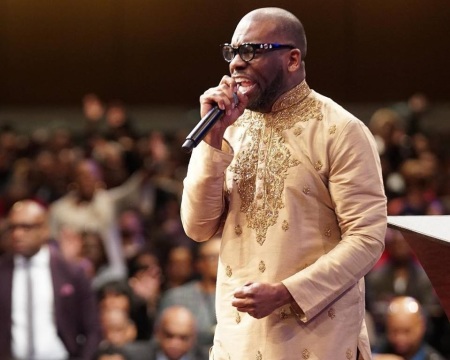 New Birth Missionary Baptist Church Pastor Jamal Bryant preaches on his first day at the Dekalb County church in Georgia on Sunday December 9, 2018.