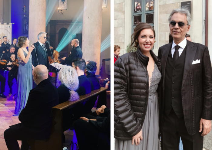 Francesca Battistelli pictured alongside Andrea Bocelli.