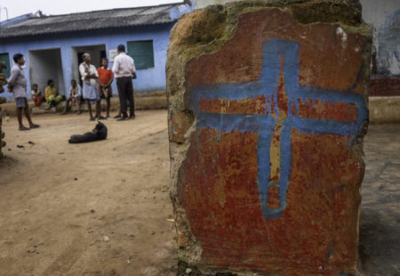 Christians meet near their rebuilt church in Kandhamal. In 2008, almost every church in the area was destroyed by Hindu nationalists.