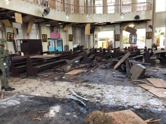 The Our Lady of Mount Carmel Cathedral, also known as the Jolo Cathedral, in the Mindanao region of the Philippines, following a terrorist attack on Jan. 27, 2019. 