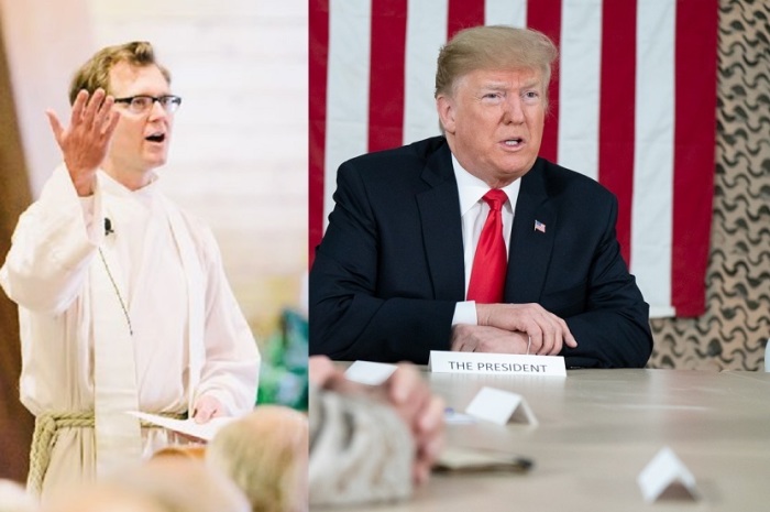 President Donald Trump (R) and a pastor at his former church, David Lewicki (L)