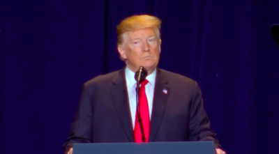 President Donald Trump delivers remarks at the 2019 National Prayer Breakfast. 