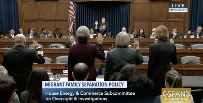 Rep. Diana DeGette, chair of the Energy and Commerce’s Oversight and Investigations subcommittee, swears in witnesses on Thursday, Feb. 7, 2019.