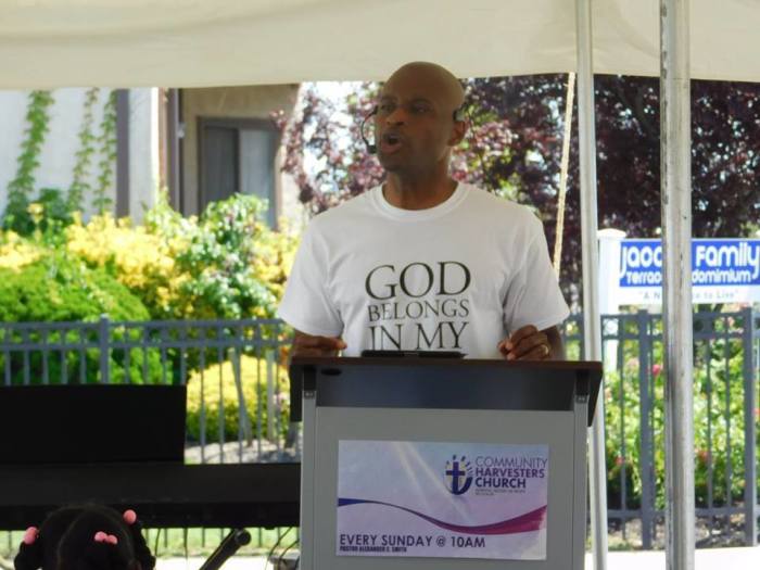 New Jersey pastor and firefighter, Alexander Smith, 42, preaches in Atlantic City in July 2017.