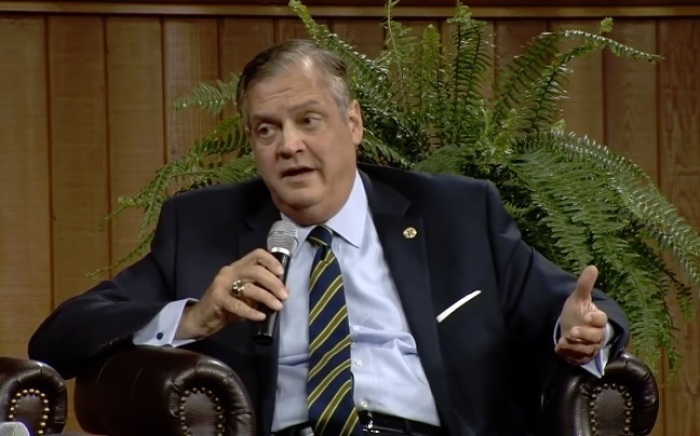 Southern Baptist Theological Seminary President Al Mohler speaks during a panel session at the 2019 Shepherd's Conference at Grace Community Church in Sun Valley, California, on March 6, 2019. 