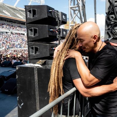 Francis Chan and evangelist Todd White pray at The Send 2019 in Orlando, Florida on Feb. 23, 2019. 