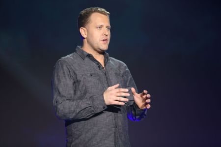 Jon Erwin speaks at the National Religious Broadcasters Convention in Anaheim, California.