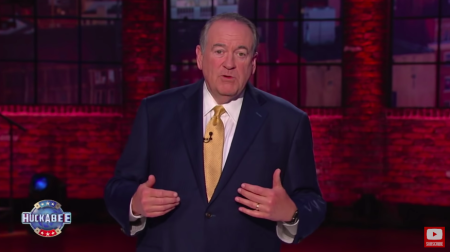 Governor Mike Huckabee speaks on his TBN show, 'Huckabee.'