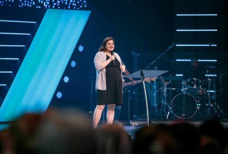 Abby Johnson, former Planned Parenthood clinic director, addresses more than 4,000 people at the 'Life Is Beautiful' conference on April 13, 2019, at Free Chapel Church in Gainesville, Ga., 