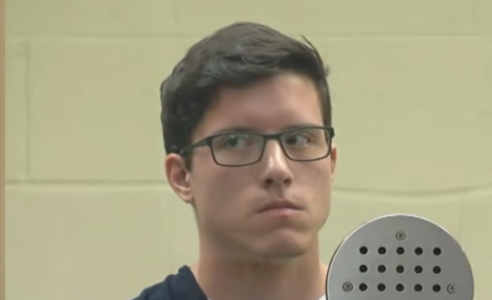 John Earnest, 19, who is accused in the fatal shooting at the Chabad of Poway synagogue, stands in court during an arraignment hearing in San Diego on Tuesday April 30, 2019.