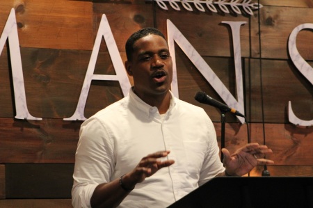 Justin Giboney, president and co-founder of the And Campaign speaks at the launch of the New York City chapter in Brooklyn on Friday May 10, 2019.